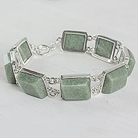 Jade link bracelet, 'Maya Treasure in Light Green' - Sterling Silver and Pale Green Jade Link Bracelet