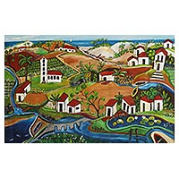 'Itaunas I' - Bright Multicolor Painting of a Small Brazilian Town