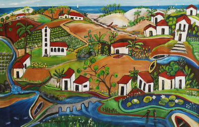 'Itaunas I' - Bright Multicolor Painting of a Small Brazilian Town
