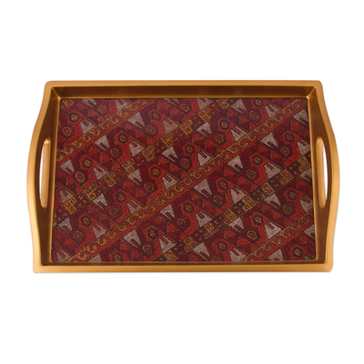 Reverse painted glass tray, 'Paracas Birds' - Painted Glass Handcrafted Copper Color Tray