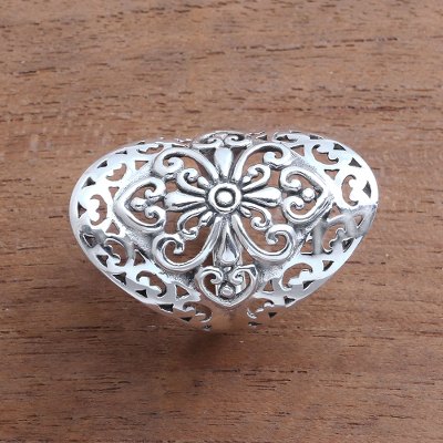 Sterling silver cocktail ring, 'Openwork Flower' - Openwork Pattern Sterling Silver Cocktail Ring from Bali