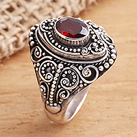 Garnet cocktail ring, 'Proud Tradition' - Sterling Silver and Faceted Garnet Cocktail Ring