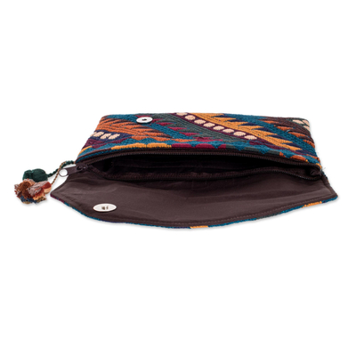 Cotton clutch handbag, 'Blue Mountain Peaks' - El Salvadoran Colorful Blue Handwoven Cotton Clutch Handbag