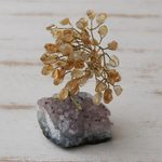 Citrine mini gemstone tree, 'Lemon Leaves' - Citrine and Amethyst Brazilian Mini Gemstone Tree Sculpture