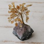 Citrine mini gemstone tree, 'Lemon Leaves' - Citrine and Amethyst Brazilian Mini Gemstone Tree Sculpture