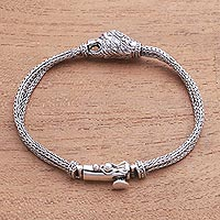 Sterling silver pendant bracelet, 'Stylish Lion'