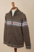 Men's 100% alpaca hoodie, 'Aventura' - Men's 100% Alpaca Brown Geometric Hoodie Jacket from Peru (image 2c) thumbail