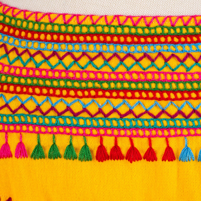 Cotton blouse, 'Marigold Summer' - Handwoven Saffron Cotton Sleeveless Blouse from Mexico
