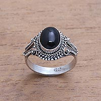 Onyx single-stone ring, 'Princess Gem' - Handmade Onyx Single-Stone Ring from Bali