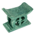 Wood mini decorative stool, 'Adinkra in Green' - Hand Carved Green Mini Wood Decorative Stool from Ghana