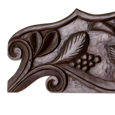 Panel de relieve de madera, 'Espíritu guerrero' - Escultura de panel de relieve de pared de león de madera tallada artesanalmente