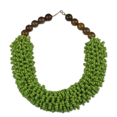 Agate and recycled glass beaded necklace, 'Lush Beauty' - Recycled Glass and Agate Beaded Necklace from Ghana