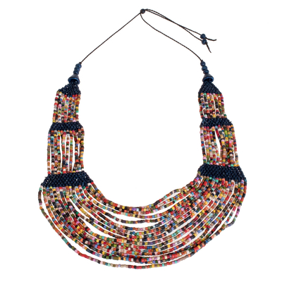 Ceramic beaded strand necklace, 'Elegant Breeze' - Ceramic Beaded Strand Necklace in Blue and Multicolor