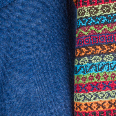 Cárdigan estilo kimono en mezcla de algodón - Cárdigan tipo kimono azul liso con mangas multicolores