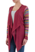 Cotton blend cardigan, 'Pisac Market in Wine' - Wine Open Front Cardigan with Multicolor Sleeves (image 2b) thumbail