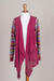 Cotton blend cardigan, 'Pisac Market in Wine' - Wine Open Front Cardigan with Multicolor Sleeves (image 2d) thumbail