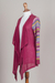 Cotton blend cardigan, 'Pisac Market in Wine' - Wine Open Front Cardigan with Multicolor Sleeves (image 2e) thumbail