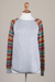 Cotton blend sweater, 'Cusco Market in Ash Grey' - Grey Tunic Sweater with Multi Color Patterned Sleeves (image 2d) thumbail