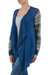 Cotton blend cardigan, 'Blue Southern Star' - Blue Open Cardigan with Multicolored Patterned Sleeves (image 2b) thumbail