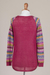 Cotton blend sweater, 'Andean Walk in Wine' - Wine Tunic Sweater with Multi Color Patterned Sleeves (image 2f) thumbail