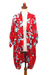 Rayon robe, 'Holy Jasmine' - Floral Rayon Robe in Candy Apple and Ivory from Indonesia