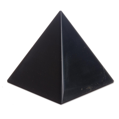 Onyx pyramid, 'Black Night of Peace' - Onyx Gemstone Sculpture