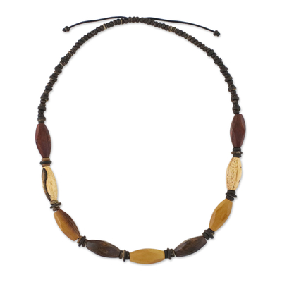 Halskette aus Holz- und Kokosnussschalenperlen - Halskette aus Holz- und Kokosnussschalenperlen aus Thailand