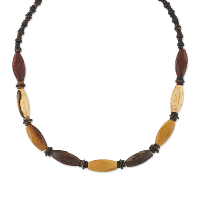 Wood and coconut shell beaded necklace, 'Thai Holiday' - Wood and Coconut Shell Beaded Necklace from Thailand
