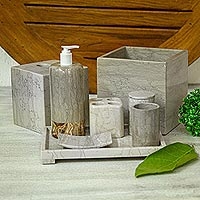 Juego de accesorios de baño de mármol, 'Patrician' (8 piezas) - Juego de accesorios de baño de mármol y piedra de ónix (8 piezas)