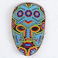 Beadwork mask, 'Blue Eagle' - Authentic Hand Beaded Huichol Mask
