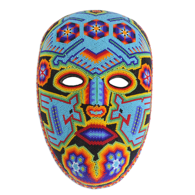 Beadwork mask, 'Blue Eagle' - Authentic Hand Beaded Huichol Mask