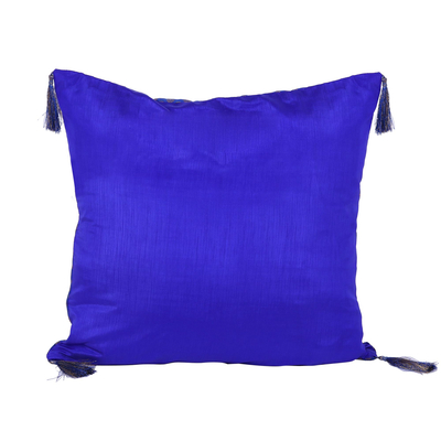 Brocade cushion covers, 'Royal Garden' (pair) - Ultramarine Blue Cushion Covers with Gold Motifs (Pair)