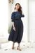 Cotton off-shoulder maxi dress, 'Midnight Muse' - Midnight Blue Cotton Maxi Dress from India