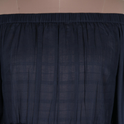 Vestido largo de algodón con hombros descubiertos - Vestido largo de algodón azul medianoche de India