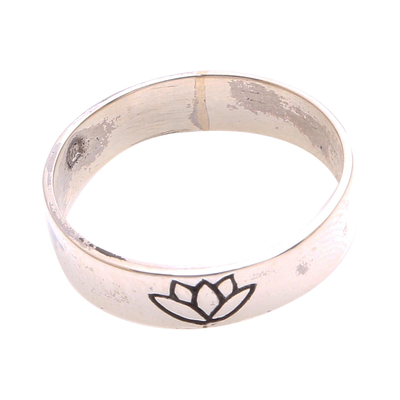 Sterling silver band ring, 'Single Lotus' - Lotus Flower Sterling Silver Band Ring from Bali