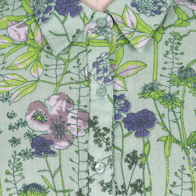 Blusa de algodón serigrafiada - Blusa de algodón serigrafiada con motivos florales