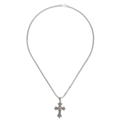 Marcasite pendant necklace, 'Gothic Faith' - Sterling Silver Cross Pendant Necklace from Thailand