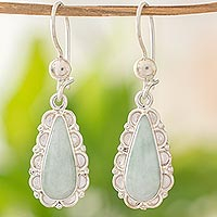 Jade flower earrings, 'Blossoming Green Dew'
