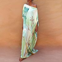 Hand-painted caftan dress, 'Haitian Palms'
