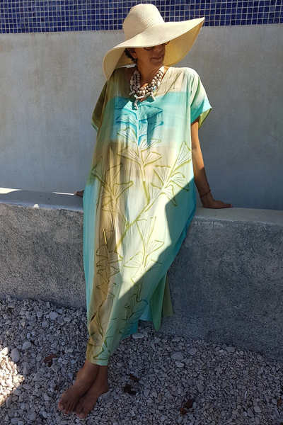 Hand-painted caftan dress, Haitian Breeze