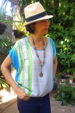 Hand-painted top, 'Sugarcane Shadows' - Rayon Short-Sleeved Top