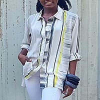 Hand-painted blouse, 'Windward Passage' - Rayon Button-up Shirt from Haiti