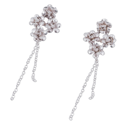 Sterling silver flower earrings, 'Roses of Light' - 925 Sterling Silver Rose Earrings Peruvian Jewelry