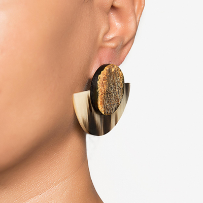 Natural horn drop earrings, 'Nina' - Handmade Natural Horn Earrings