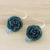 Natural flower dangle earrings, 'Captured Beauty in Teal' - Resin Dipped Teal Real Miniature Rose Dangle Earrings