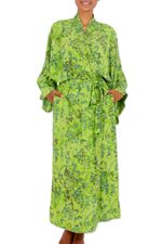 Batik robe, 'Emerald Forest' - Hand Made Green Batik Robe