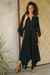 Embroidered crepe maxi dress, 'Dazzling Midnight' - Black Polyester Handkerchief Hem Embroidered Dress (image 2c) thumbail