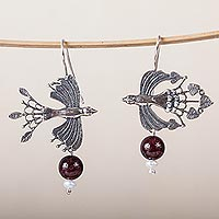 Agate and cultured pearl dangle earrings, 'Majestic Birds' - Bird-Themed Agate and Cultured Pearl Dangle Earrings