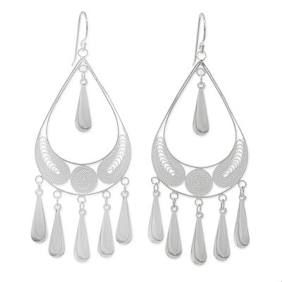 Sterling silver filigree earrings, 'Mystic Rain' - Handcrafted Sterling Silver Chandelier Earrings