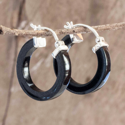 Jade hoop earrings, Conexion in Black